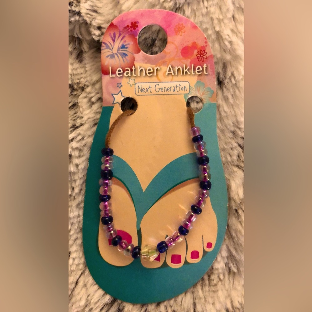 NWT purple beaded leather anklet
